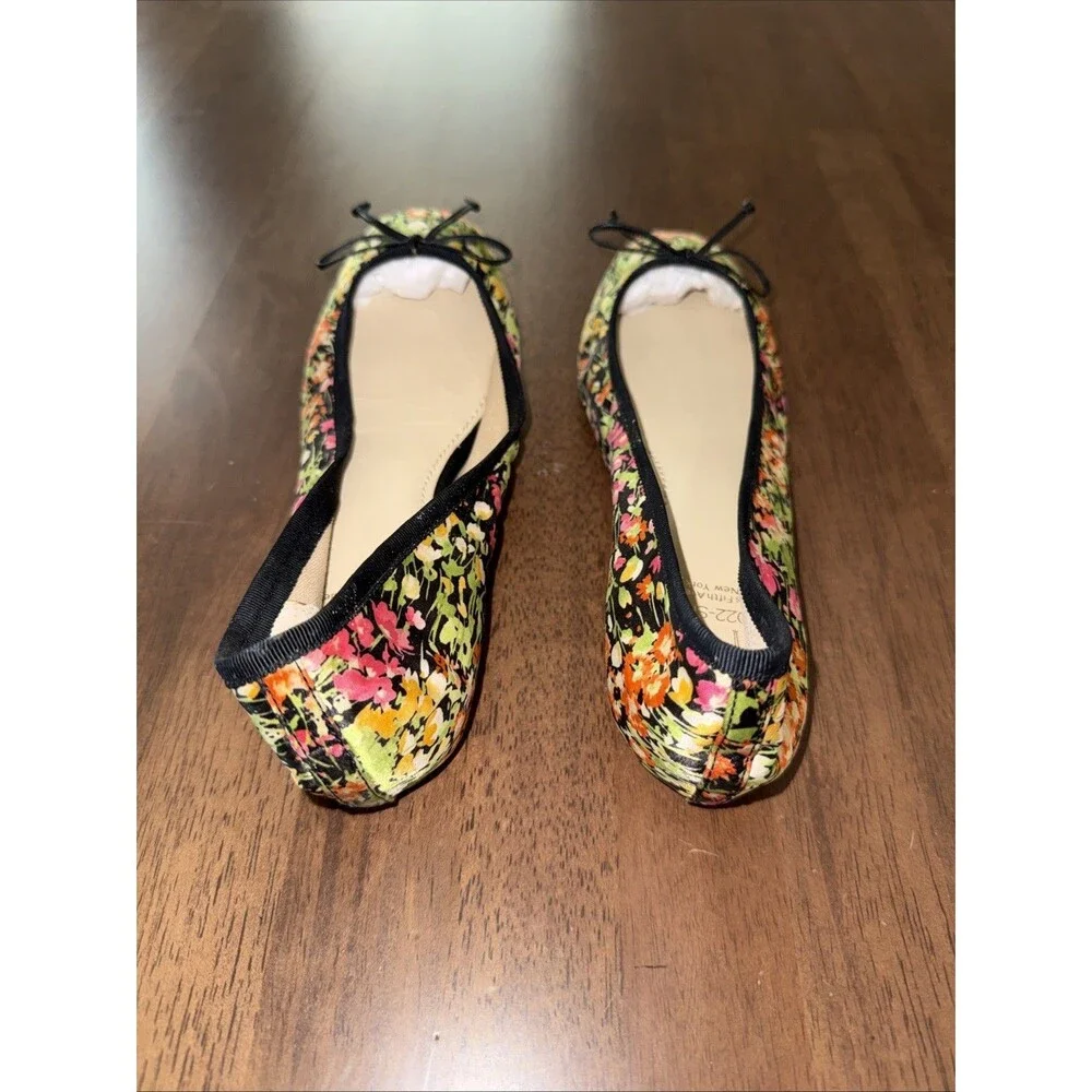 10022-SHOE Saks Fifth Ave Floral Ballet Flats Bow Leather Sole Womens 7M EU37.5